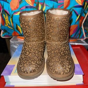 UGG Tan Gold Shimmer Leopard Short Boots